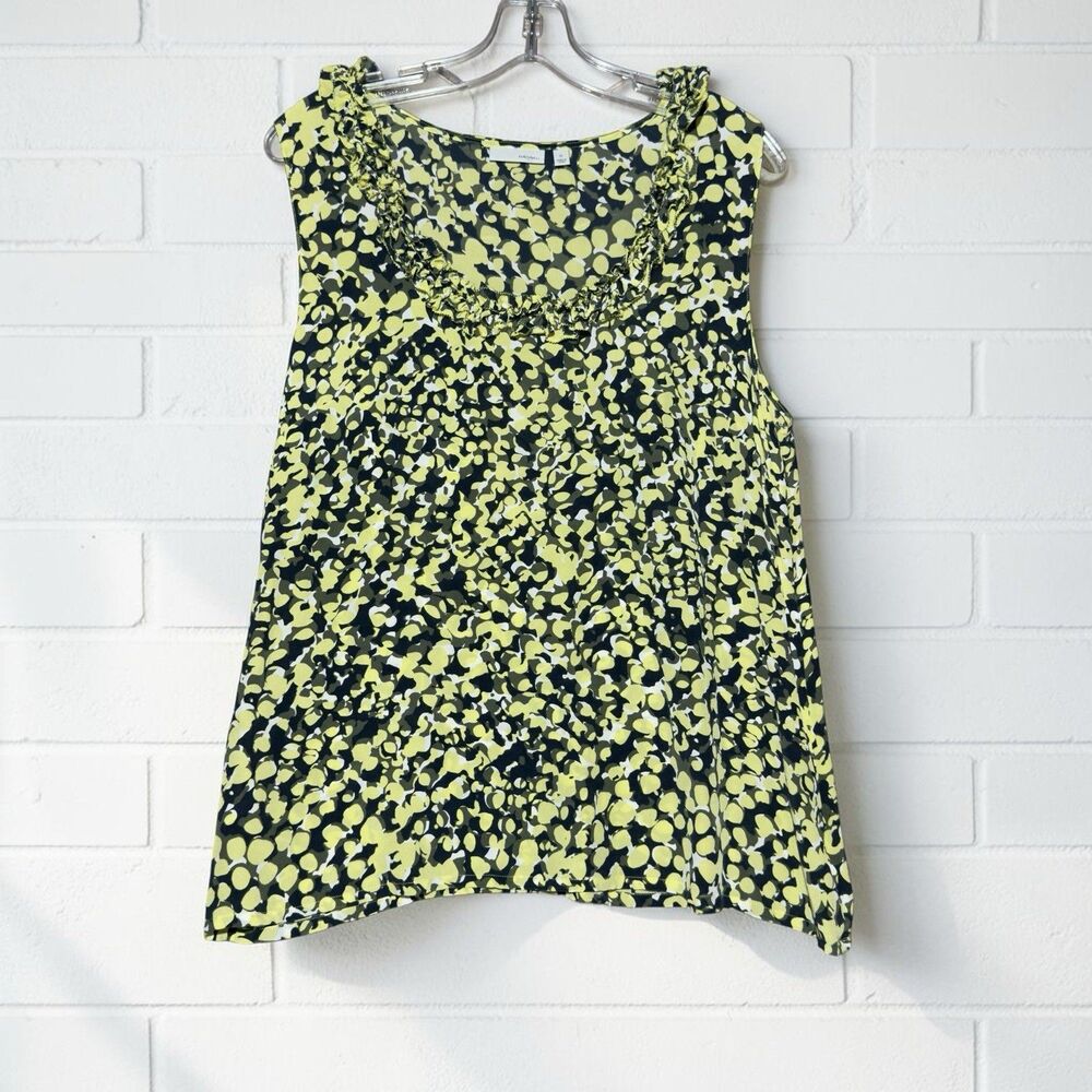 Halogen Womens XL Top Sleeveless Silk Classic Green Layered Whimsy Ruffle V-Neck
